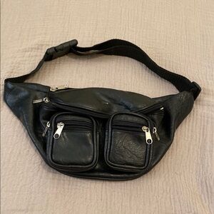 Black Leather Men's Waist Bag